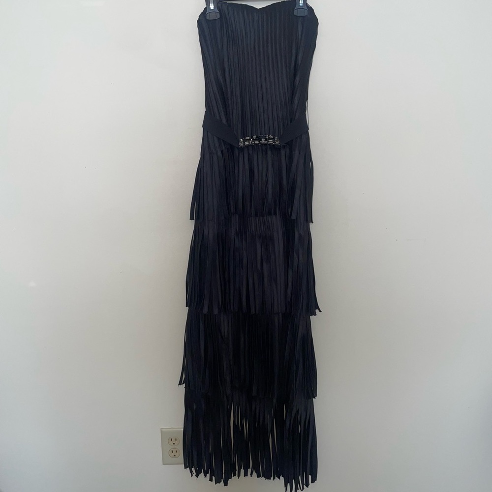 BCBGMaxAzria Black Corset Strapless Faux Leather Maxi Dress Size 0